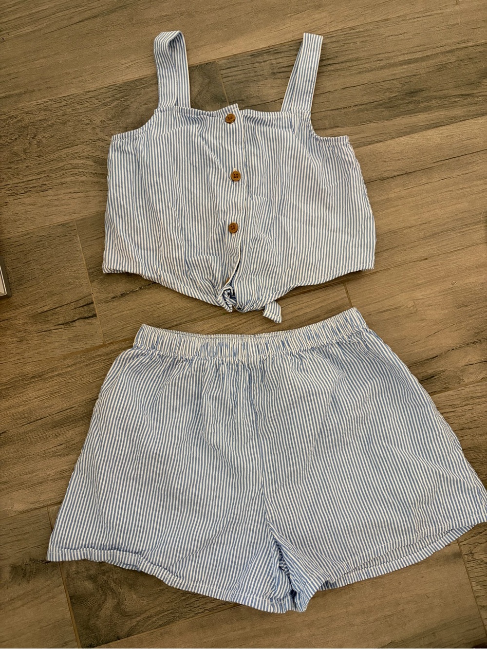 H&M Blue & White Seersucker blue and white Two-Piece Set
